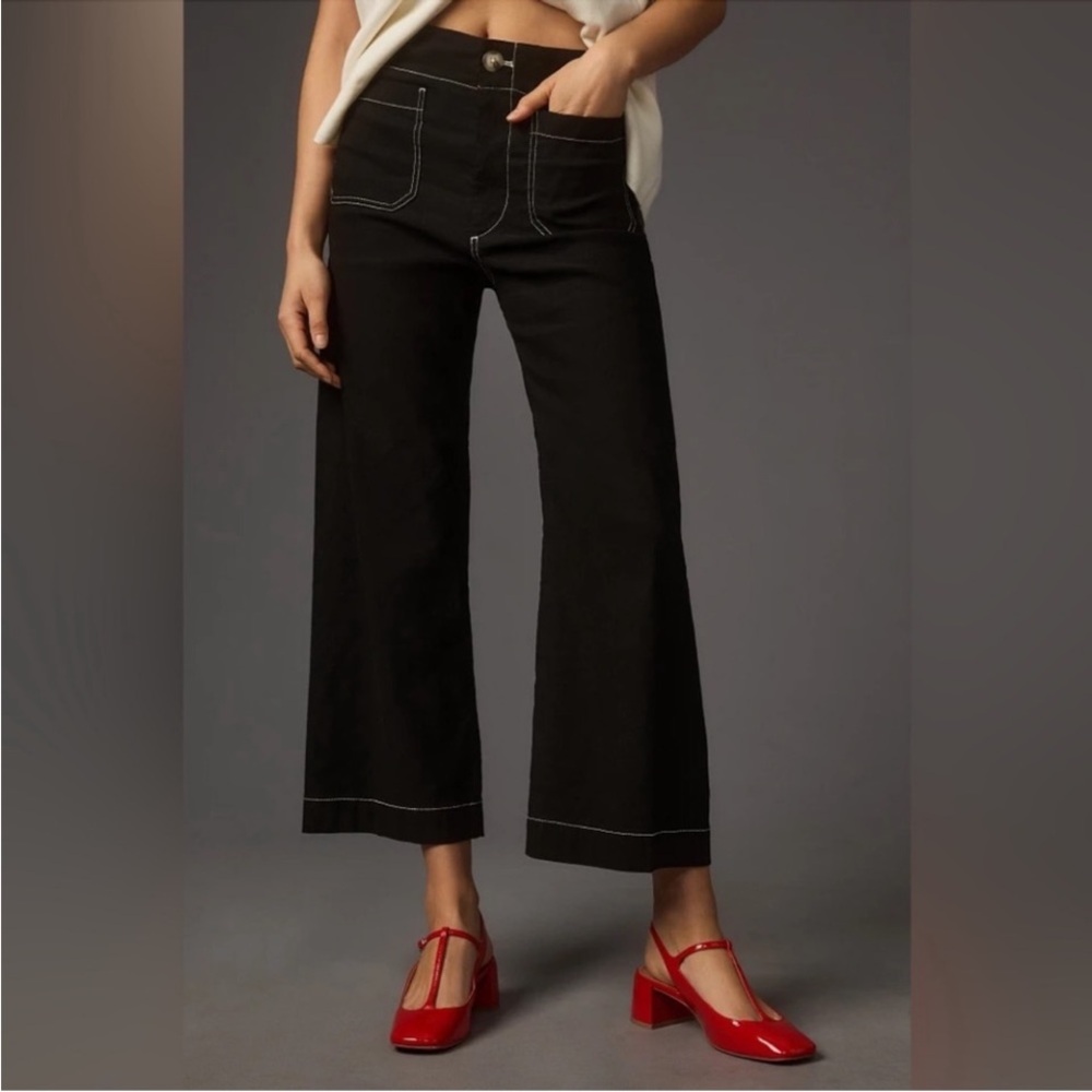 Maeve the Colette Black contrast white stitching pants flawed